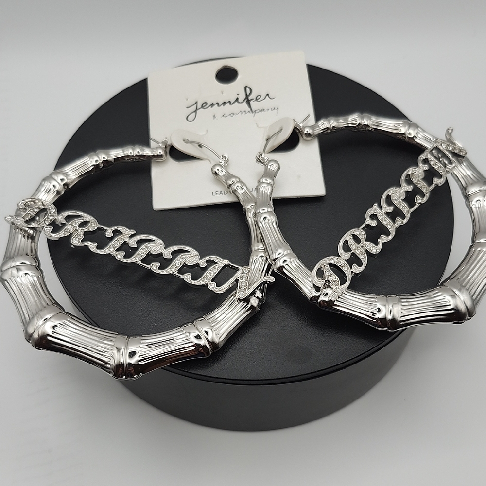 Jenni Silver Bamboo Hoops with Chain Detail